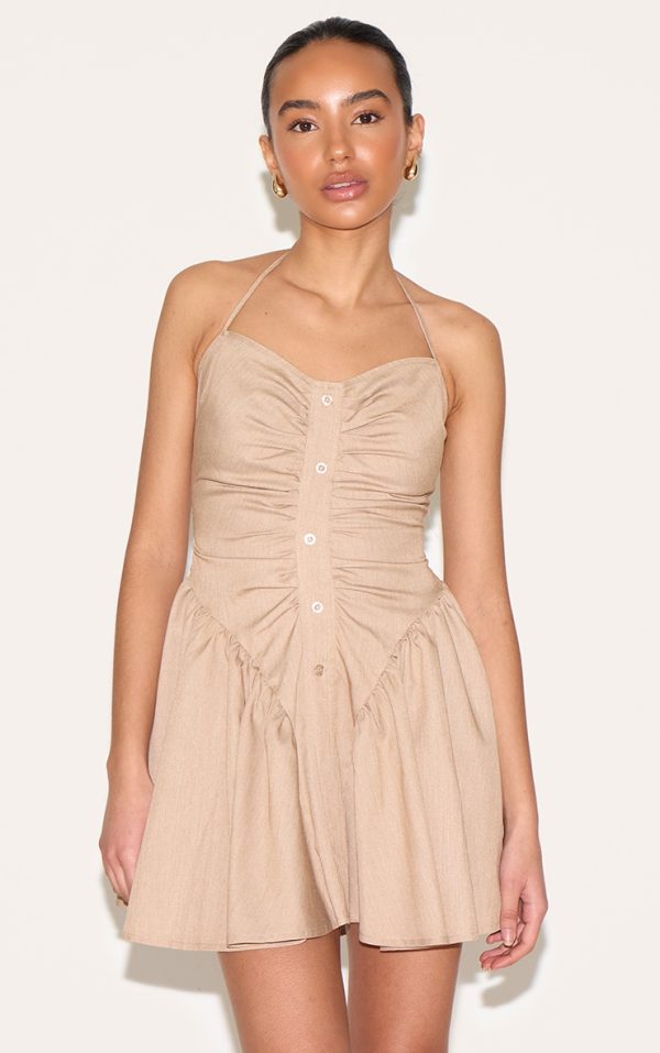 Petite Taupe Frill Shift Dress