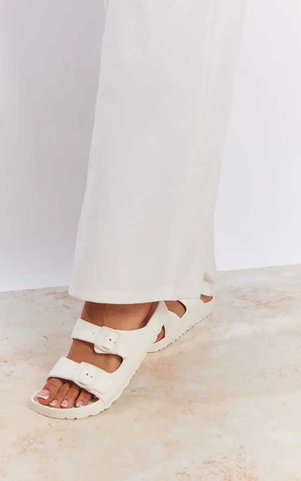 White Wide Fit Rubber Buckle Footbed Slides