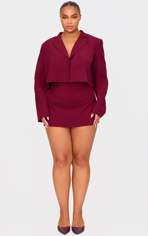 Plus Burgundy Tailored Woven Bow Detail Micro Mini Skirt