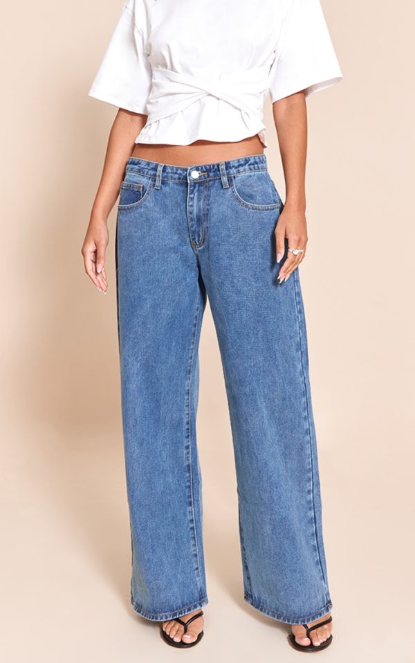 Mid Blue Low Rise Boyfriend Jeans