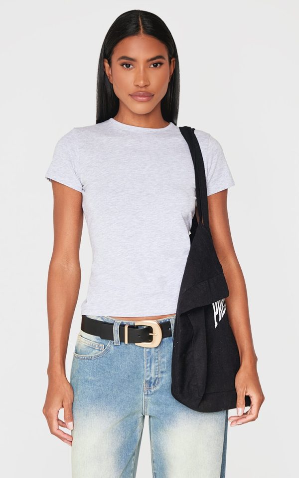 Basic Grey Marl Cotton Blend Fitted Crew Neck T Shirt