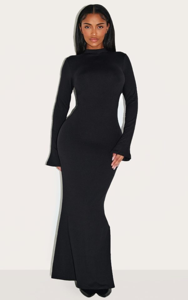 Shape Black Sculpt High Neck Open Back Fishtail Maxi Dress