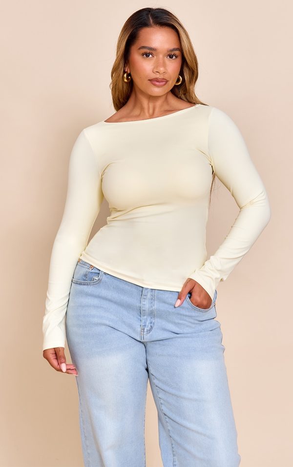 Shape Butter Cream Built In Bra Sculpt Boat Neck Long Sleeve Top