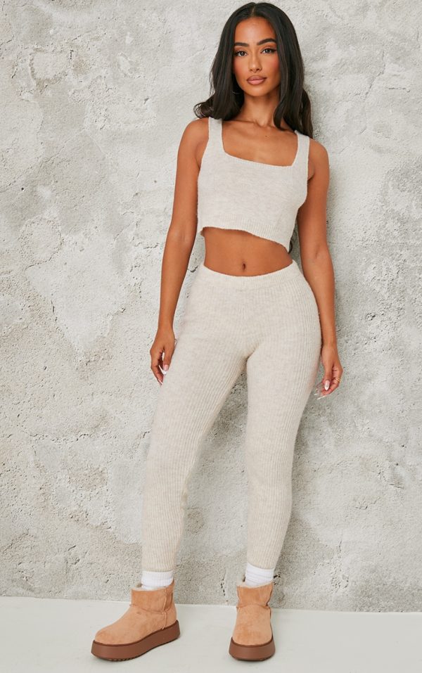 Petite Oatmeal Rib Knit Leggings