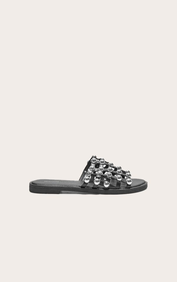 Alisa Black Large Studded Slides