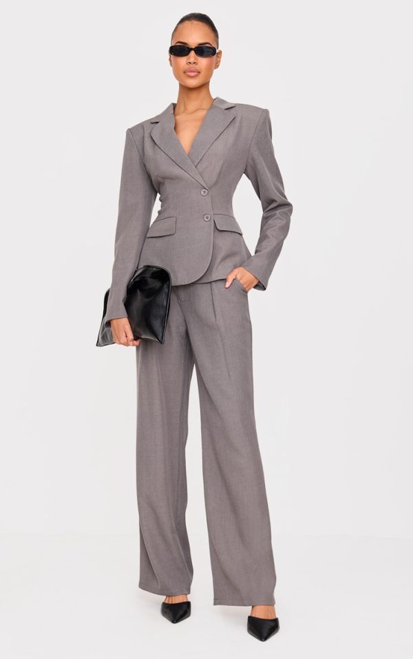 Grey Tailored Woven Straight Leg Pants