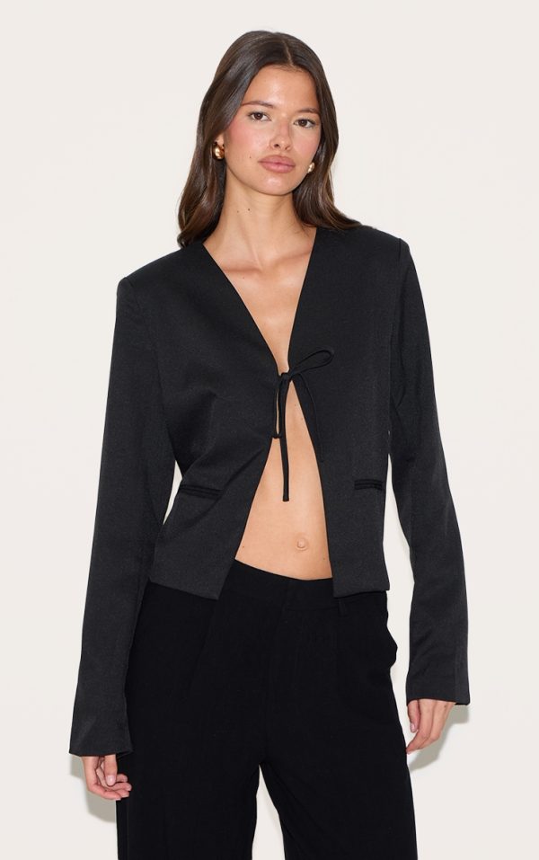 Black Tie Up Boxy Blazer