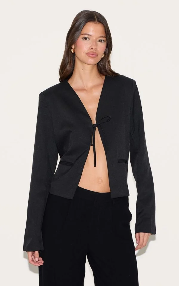 Black Tie Up Boxy Blazer