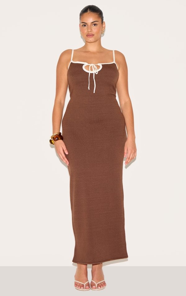 Plus Chocolate Contrast Knit Dress