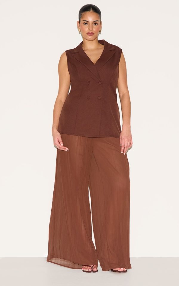 Plus Deep Chocolate Vest Overlay Chiffon Jumpsuit