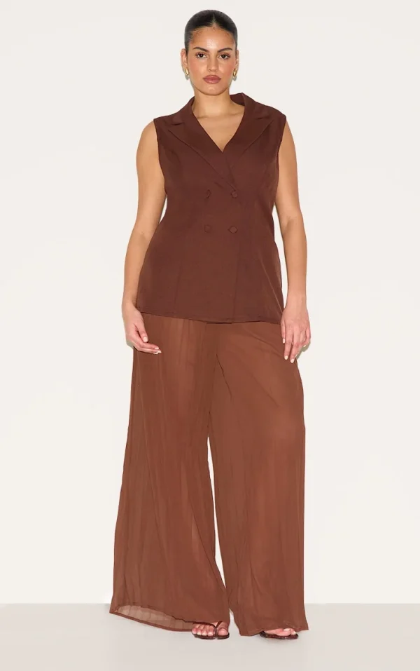 Plus Deep Chocolate Vest Overlay Chiffon Jumpsuit