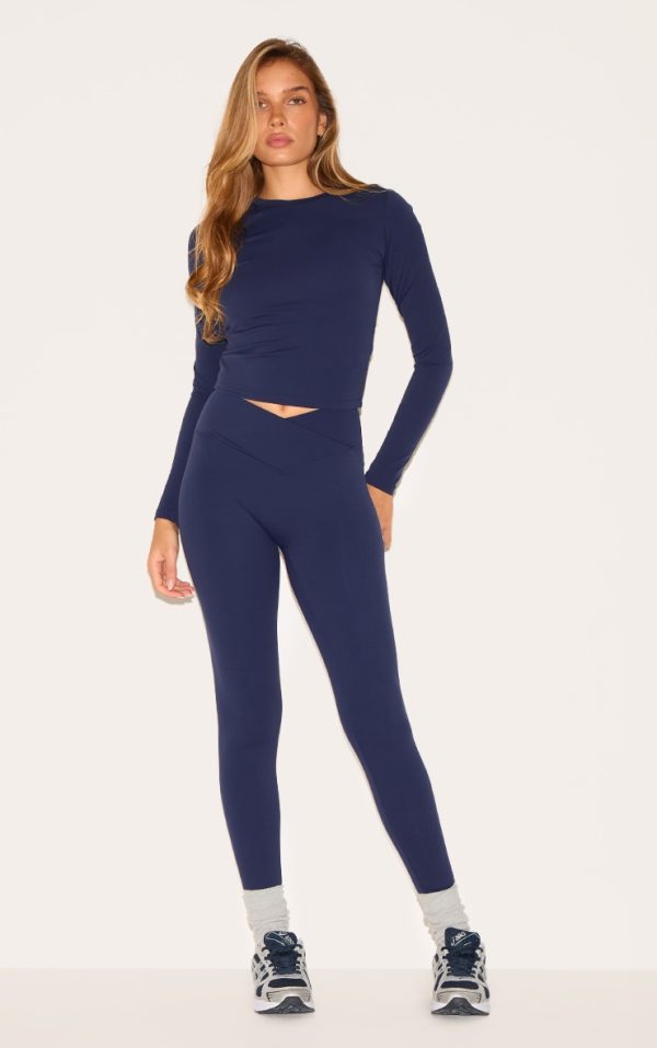 Navy Sculpt Wrap Waist Gym Leggings