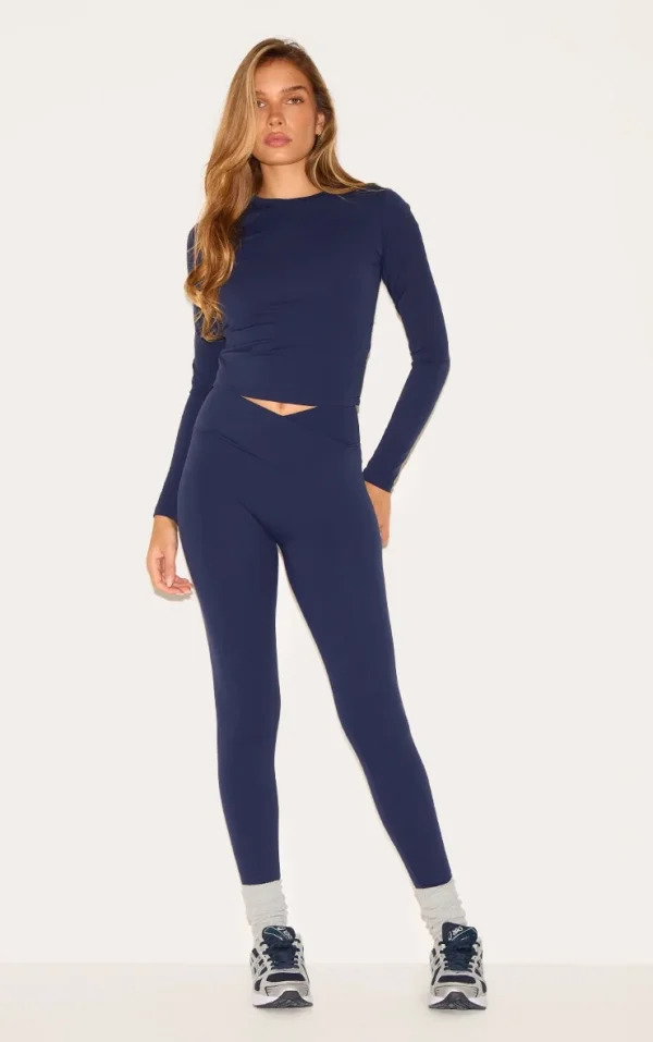 Navy Sculpt Wrap Waist Gym Leggings