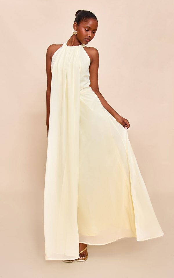Lemon Chiffon Extreme Pleated Maxi Dress