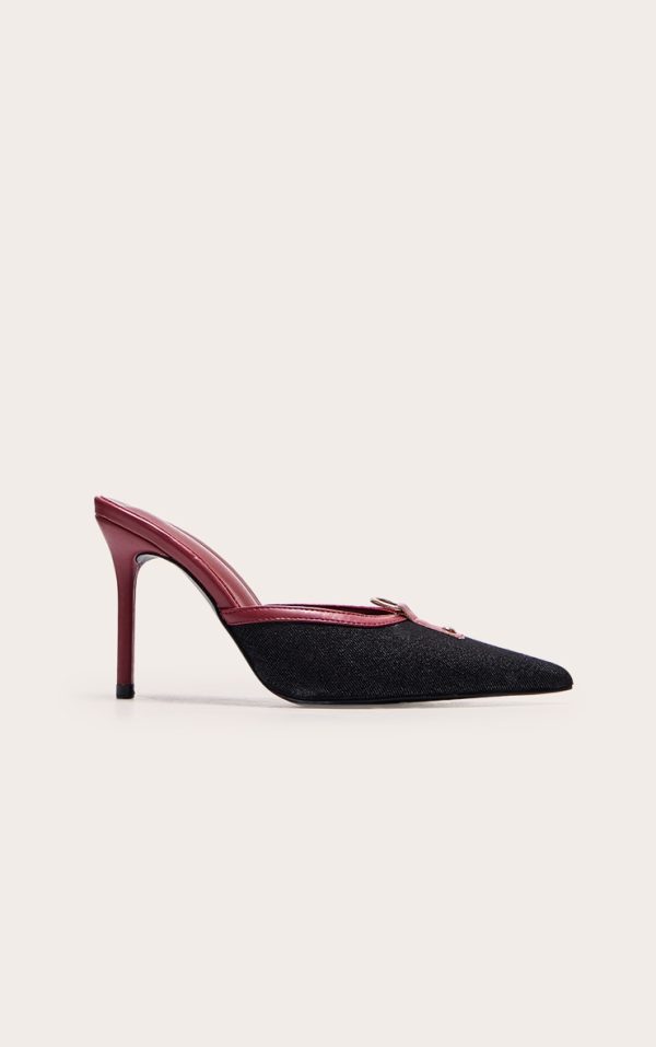 Red PU Point Toe Vintage Look Heeled Mules