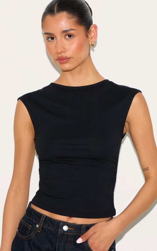 Tall Black Soft Cotton Ruched Side Sleeveless Top