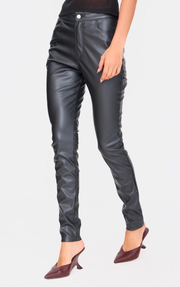 Black Button Up Faux Leather Skinny Pants