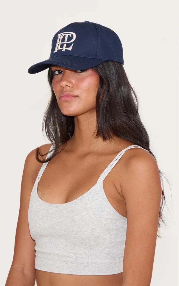 Navy Pretty Little Thing Cream Embroidered Cap