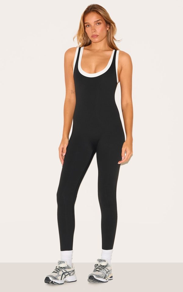 Black Sculpt Contrast Binding Unitard