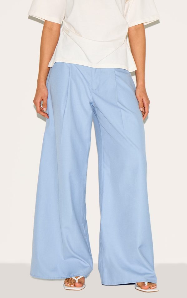 Sky Blue Woven Double Pleat Wide Leg Pant