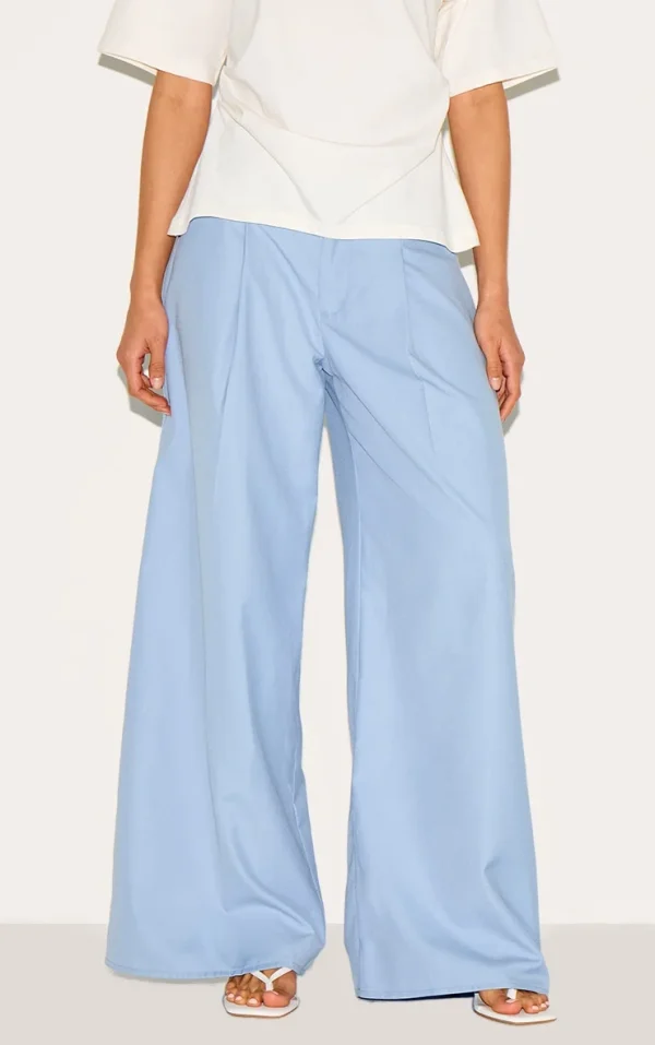 Sky Blue Woven Double Pleat Wide Leg Pant