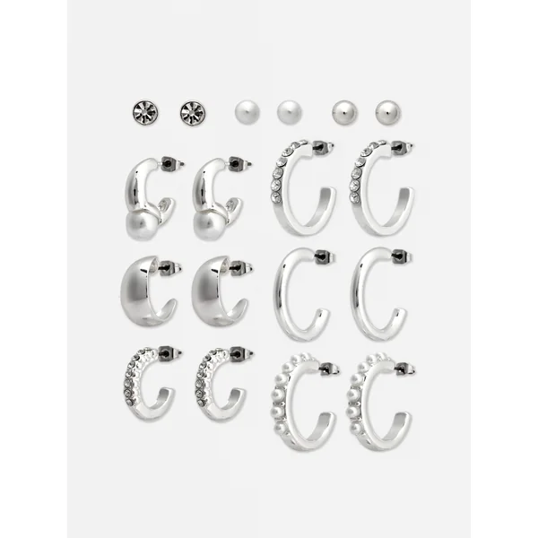 9-Pack Stud and Hoop Earrings - White