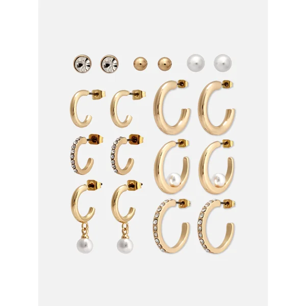 9-Pack Stud and Hoop Earrings - Yellow