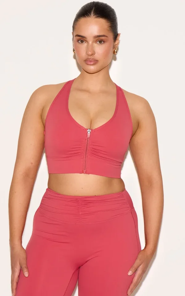 Shape Rose Active Ruched Zip Front Cupped Sports Bra