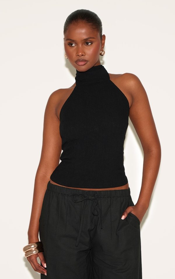 Black Halterneck Lightweight Woven Top