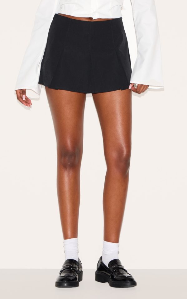 Black Tailored Woven Box Pleat Skater Skort