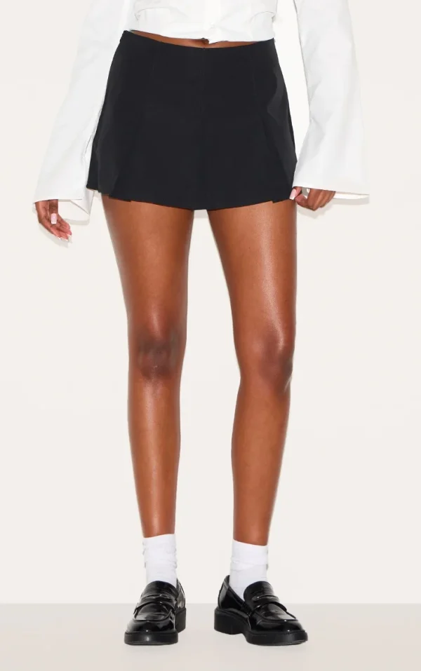 Black Tailored Woven Box Pleat Skater Skort