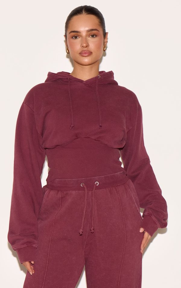 Shape Wine Sweat Cropped Shirred Waist Hoodie