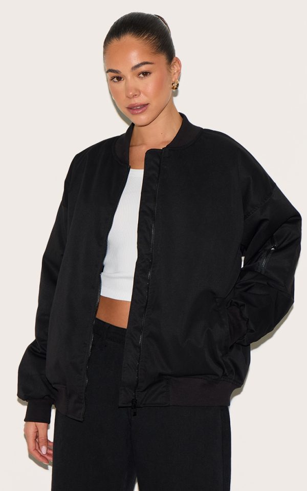 Black Classic Oversized Bomber Jacket