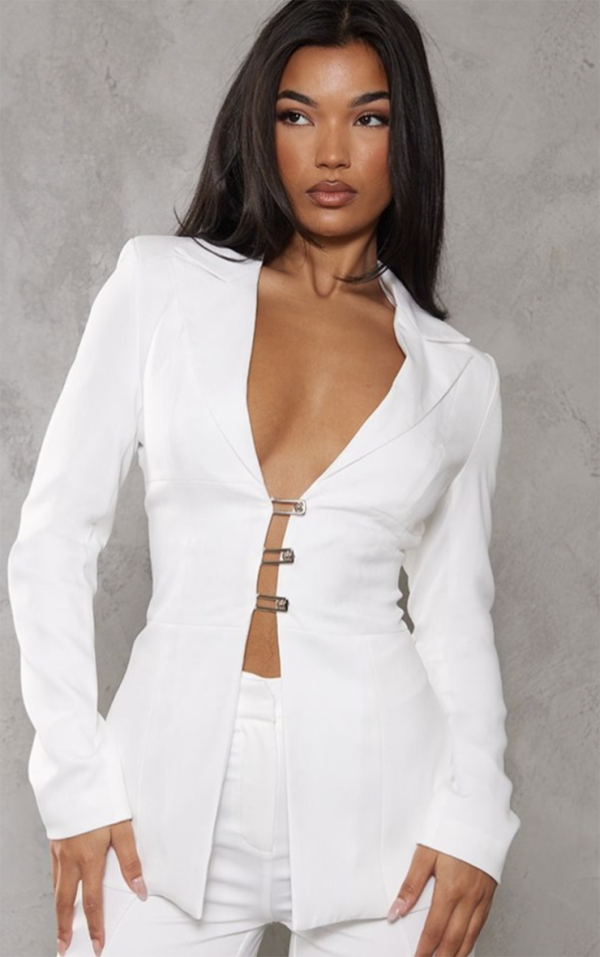 White Fitted Lace Up Back Blazer