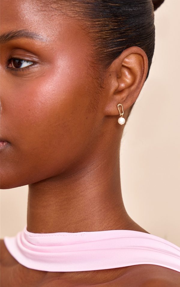 Gold Oval Studs with Pearl Detail