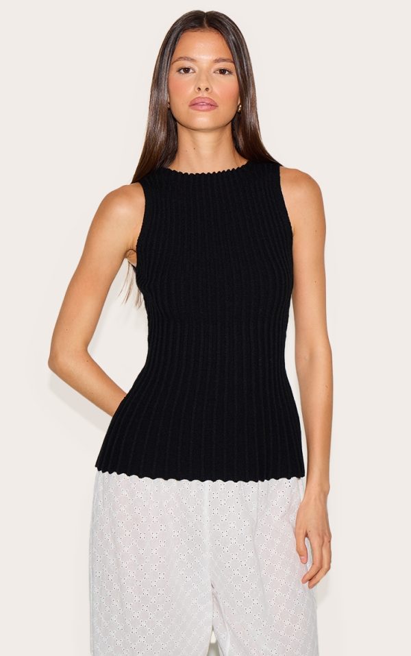 Black Knit Boat Neck Peplum Top