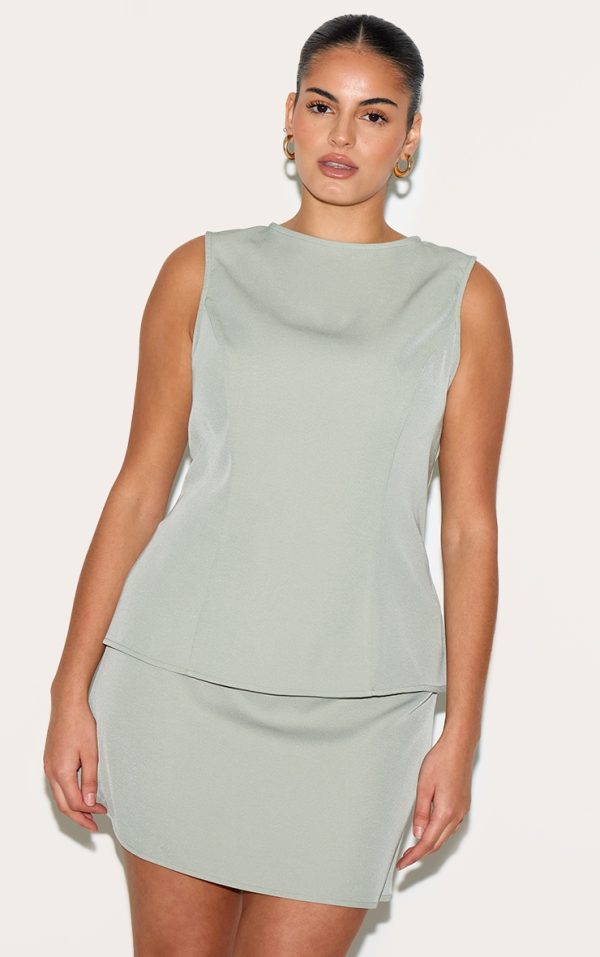 Plus Sage Khaki Woven Sleeveless Long Top