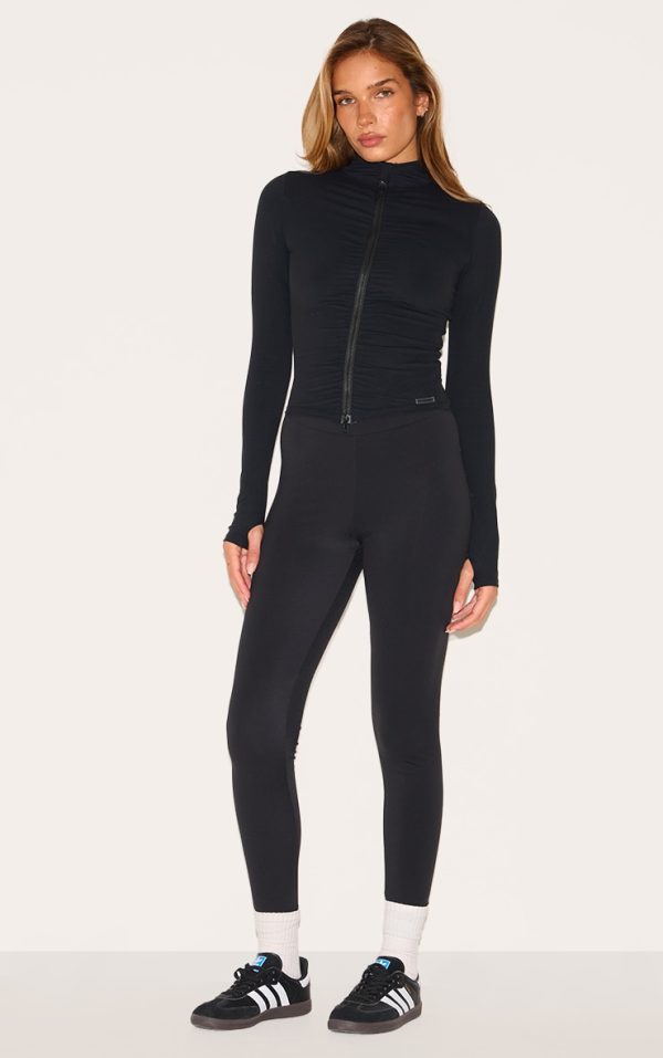 Black Brushed Sculpt Ruched Bum High Waist Sport Leggings