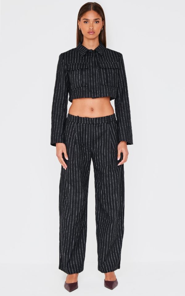 Black Premium Pinstripe Wide Leg Pants