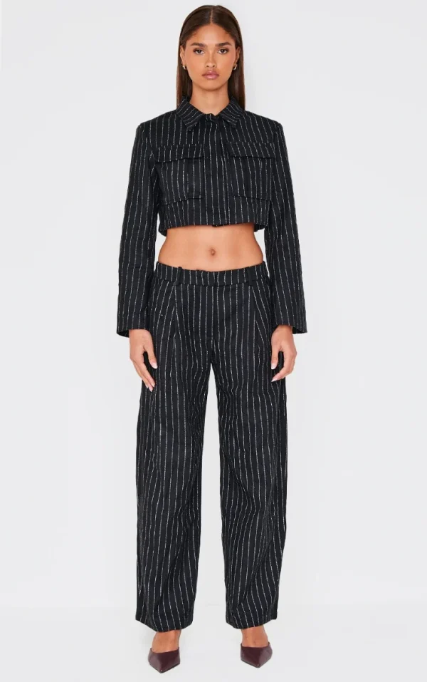 Black Premium Pinstripe Wide Leg Pants