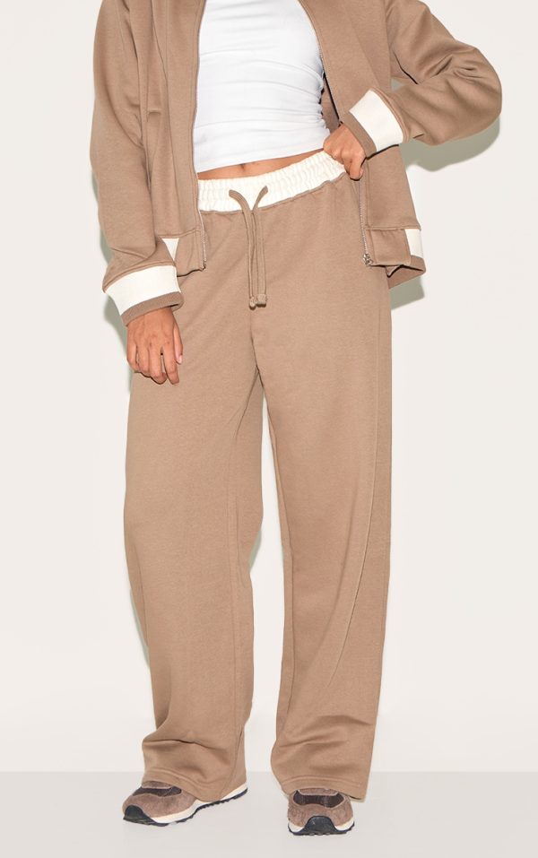 Taupe Contrast Seam Straight Leg Sweatpants