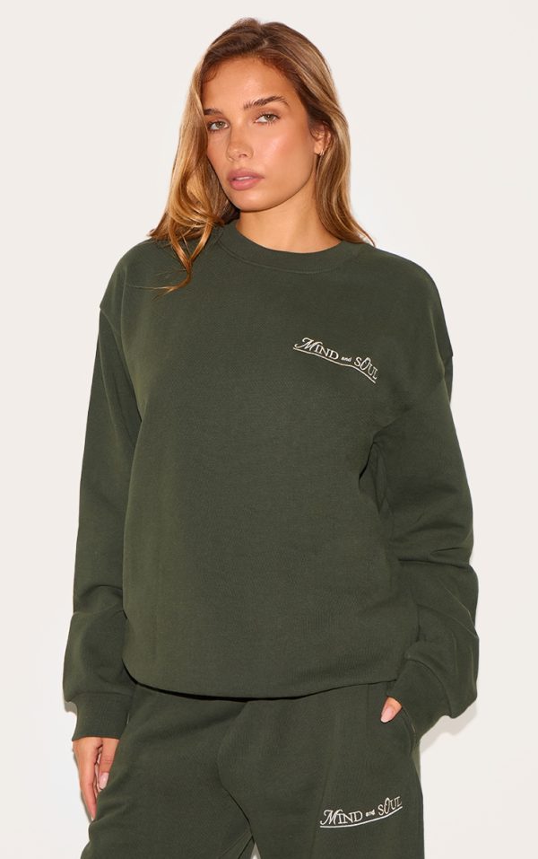 Khaki Mind & Soul Premium Print Oversized Sweatshirt