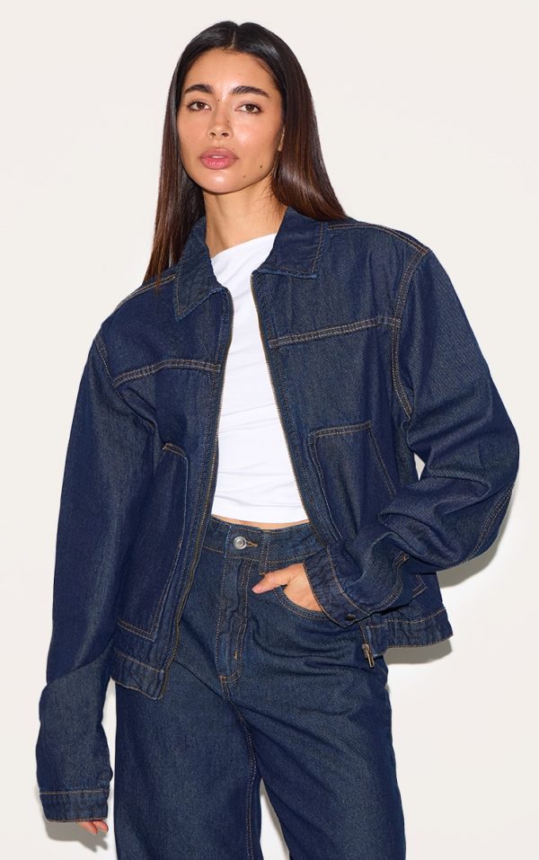 Dark Indigo Boxy Contrast Seam Carpenter Denim Jacket