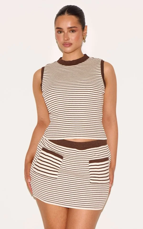 Shape Mocha Knitted Striped Vest Top
