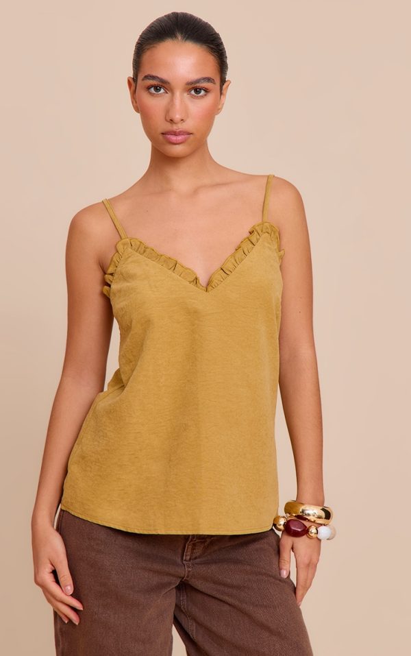 Deep Mustard Peach Skin Frill Detail Cami