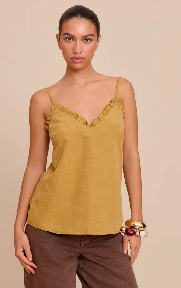 Deep Mustard Peach Skin Frill Detail Cami