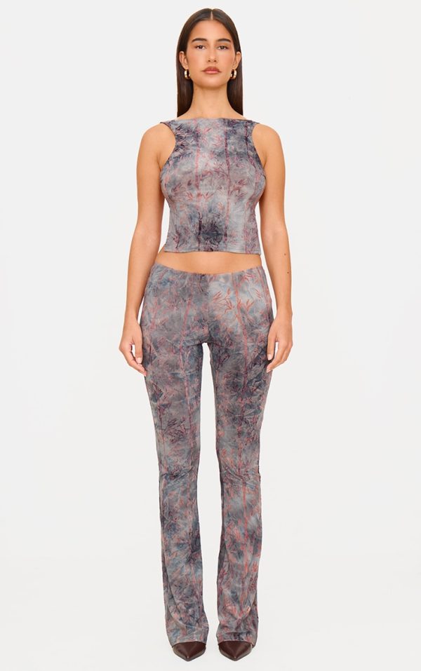 Charcoal Devore Skinny Flare Pants