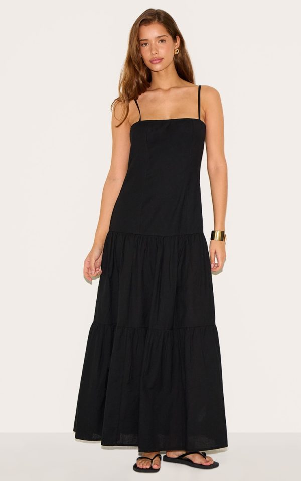 Black Corset Dropped Waist Maxi Dress