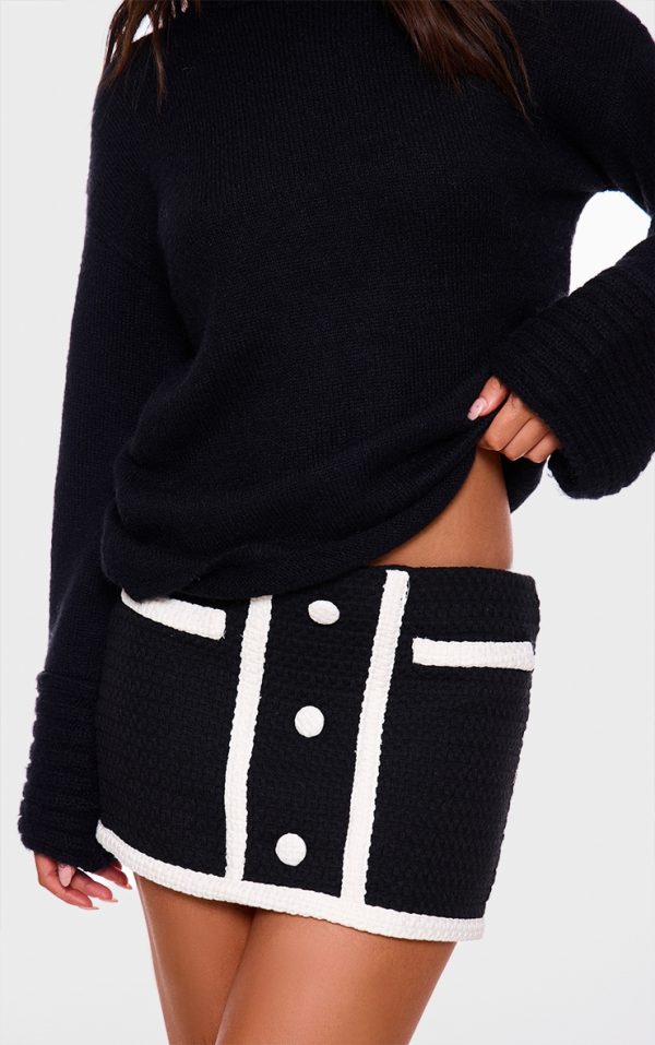 Black Boucle Button Detail Mini Skirt