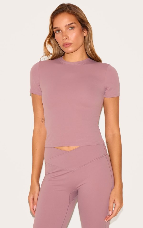 Mauve Ultimate Sculpt Longline Short Sleeve Gym Top